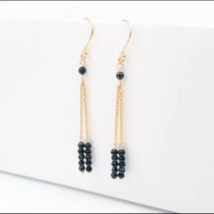 14k Black Spinel Gemstone Gold Dangle Earrings